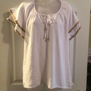 Adrienne Vittadini White and Gold Women's Top Size Large